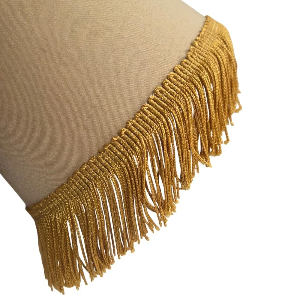 Vintage Tan Fabric Tapered Lamp Shade Gold Bullion Fringe Clip On Fitter 7